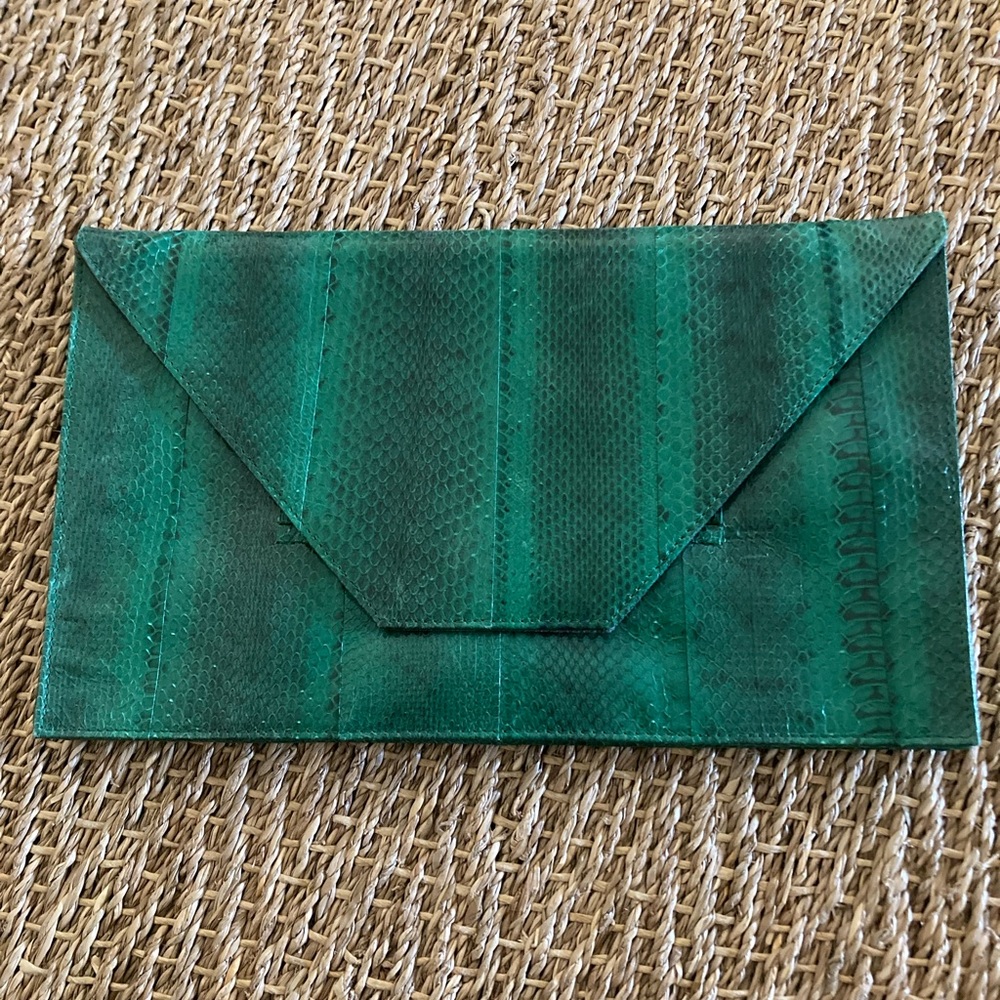 VTG BEIRN ✨NEW✨ Leather Snakeskin Cobra Envelope Clutch Handbag Green
